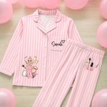 Personalisierte rosa gestreiften kosmetischen Pyjamas Set mit Namen täglichen Gebrauch Bachelorette Party Geburtstagsgeschenk für Frau Mädchen