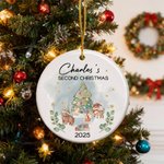 Personalised Cute Christmas Tree Cartoon Animals Ceramic Christmas Ornament with Name First Second Christmas Decor Gift for Baby Kids