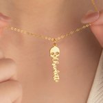 Personalised Gothic Skull Name Necklace Dainty Jewellery Horror Theme Parties Birthday Gift for Women Punk Enthusiast