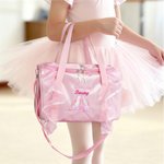 Personalised Embroidered Ballet Shoes Pink Lace Duffel Bag with Name and Pink Pom Pom Charm Birthday Gift For Ballerinas Dance Lovers