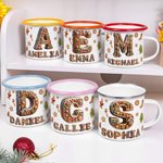 Personalized Gingerbread Sweets Initial 12 oz Enamel Mug with Name Daily Use Christmas Gift for Kid Family