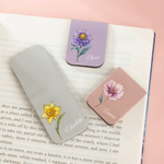 Gepersonaliseerde Retro Geboorte Bloem Magnetische PU lederen bladwijzer Clip met naam Boekenclub Verjaardagscadeau voor het lezen van liefhebbers boekenwurmen