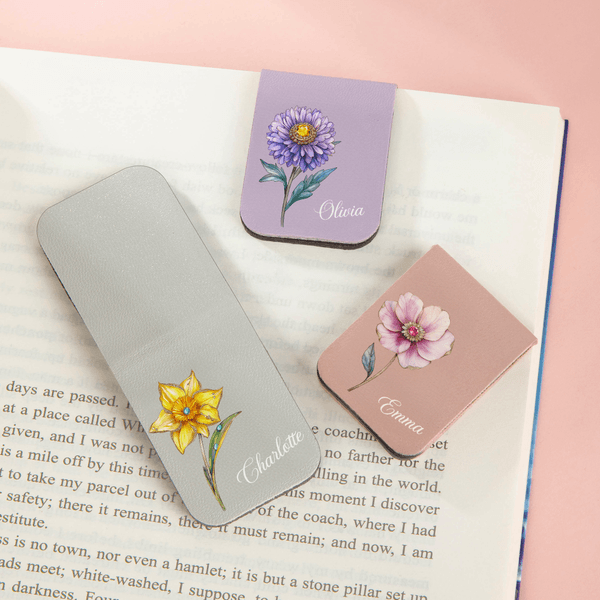 Gepersonaliseerde Retro Geboorte Bloem Magnetische PU lederen bladwijzer Clip met naam Boekenclub Verjaardagscadeau voor het lezen van liefhebbers boekenwurmen