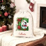 Personlig Julklockor Snögubbe Stor Canvas Presentpåse med dragsko och initialer och namn Julklapp till familj och vänner