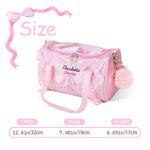Personalised Embroidered Ballet Shoes Pink Lace Duffel Bag with Name and Pink Pom Pom Charm Birthday Gift For Ballerinas Dance Lovers