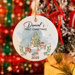 Personalised Cute Christmas Tree Cartoon Animals Ceramic Christmas Ornament with Name First Second Christmas Decor Gift for Baby Kids