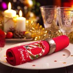 Personalized Candy Cane Initial 100% Cotton Red Napkin with Name Party Table Decor Christmas Gift for Family Friends
