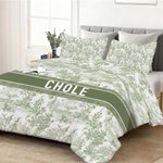 Toile De Jouy Suave Funda Nórdica Personalizada y 2 Fundas de Almohada Juego de Ropa de Cama con Letra y Nombre Decoración del Hogar Regalo de Cumpleaños para la Familia