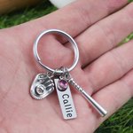 Personalized Birthstone Softball Baseball Bat Glove Keychain with Engraved Name Game Day Team Birthday Gift for Sports Lover