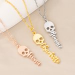 Personalised Gothic Skull Name Necklace Dainty Jewellery Horror Theme Parties Birthday Gift for Women Punk Enthusiast