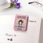 Personalized Cartoon Reading Character PU Leather Magnetic Bookmark Clip with Name and Text Birthday Christmas Gift for Kids Friends Book Lovers