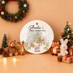 Personalised Cute Christmas Tree Cartoon Animals Ceramic Christmas Ornament with Name First Second Christmas Decor Gift for Baby Kids