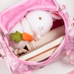 Personalised Embroidered Ballet Shoes Pink Lace Duffel Bag with Name and Pink Pom Pom Charm Birthday Gift For Ballerinas Dance Lovers