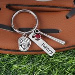 Personalized Birthstone Softball Baseball Bat Glove Keychain with Engraved Name Game Day Team Birthday Gift for Sports Lover