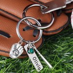 Personalized Birthstone Softball Baseball Bat Glove Keychain with Engraved Name Game Day Team Birthday Gift for Sports Lover