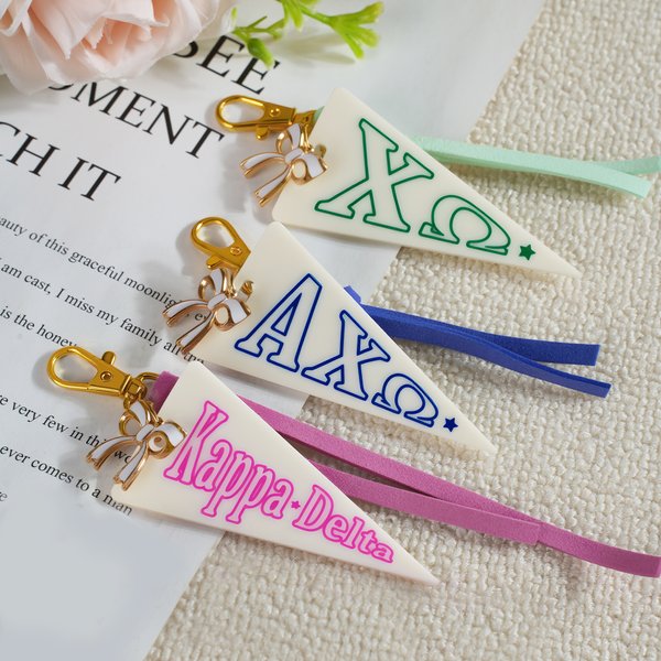 Personalized Multicolor Sorority Name Pennant Keychain with Bow Charm Founders' Day Bid Day Gift for Sorors | Callie × Affinity Licensing
