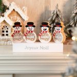 Bonhommes de Neige Personnalisés avec Nom et Expression Décorations en Bois à Lumière LED Cadeau Noël pour Famille