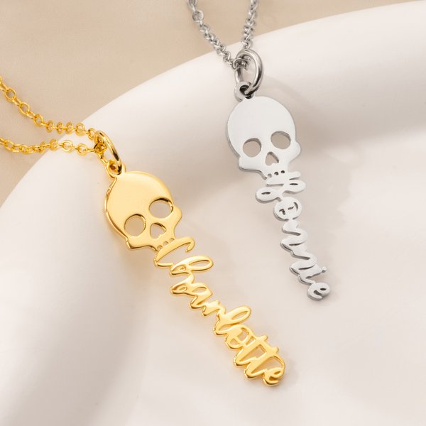 Personalised Gothic Skull Name Necklace Dainty Jewellery Horror Theme Parties Birthday Gift for Women Punk Enthusiast