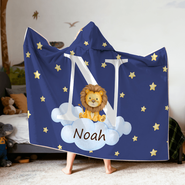 Gepersonaliseerde Bosdier Wolk Ster Veelkleurig Zacht Deken met Capuchon en Initiaal en Naam Verjaardag Kerstfeest Cadeau voor Jongens Meisjes