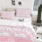 Toile De Jouy Suave Funda Nórdica Personalizada y 2 Fundas de Almohada Juego de Ropa de Cama con Letra y Nombre Decoración del Hogar Regalo de Cumpleaños para la Familia
