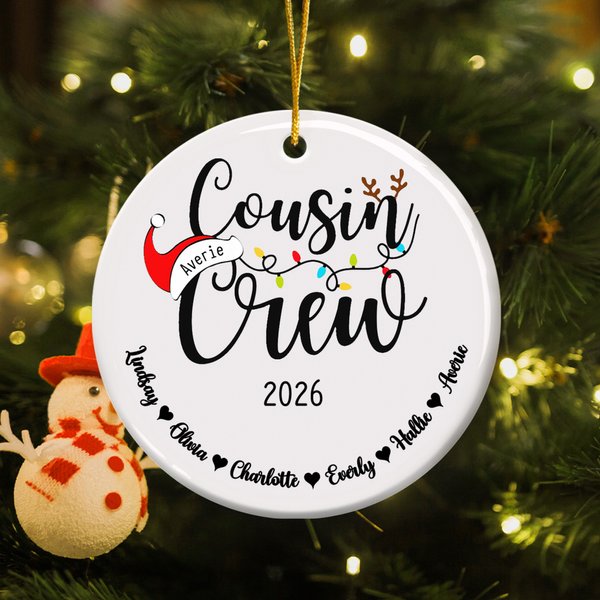 Personlig Santa Hat Cousin Crew keramisk julepynt med navn Hjem tre dekorasjon julegave til familien