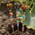 Personalised Pumpkin Topper Beads Ceramic Garden Stake with Charm Garden Decor Halloween Gift for Women Gardeners