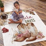 Personalized Floral Cowgirl Boots Western Soft Throw Blanket with Name Home Decor Western Nursery Birthday Gift for Cowgirls Friends