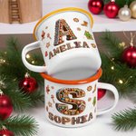 Personalized Gingerbread Sweets Initial 12 oz Enamel Mug with Name Daily Use Christmas Gift for Kid Family