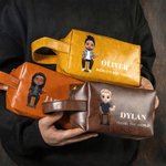 Personalizada de dibujos animados de personajes de hombre de cuero de PU neceser con nombre y texto Accesorios de viaje Cumpleaños Regalo de Navidad para el hombre Padre