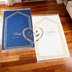 Personalisierte elegante Paar Gebet Matte Gebet Rosenkranz mit Namen und Text Set von 2 Ramadan Eid islamische Hochzeit Geschenk für Paare