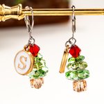 Personalized Christmas Tree Crystal Stud Earrings with Initial Dainty Jewellery Birthday Anniversary Christmas Gift for Women