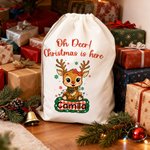 Spersonalizowana płócienna torba prezentowa z imieniem i nazwiskiem Snowflake Cute Deer Design Christmas Gift Bag for Kids Family Friends