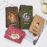 Personalisierte Cartoon Mädchen fliegende Geburt Blume PU Leder gefaltetes Portemonnaie mit Namen und mehrere Kartenfächer Geburtstag Jahrestag Geschenk für Frauen