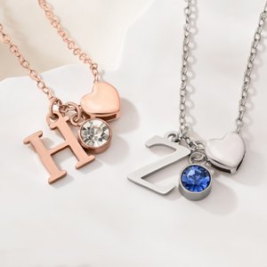 Personalized Birthstone Initial Heart Shape Pendant Necklace Dainty Jewelry Valentine's Day Birthday Gift for Women