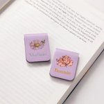 Gepersonaliseerde Aquarel Geboorte Bloem Magnetische Lederen Bladwijzer Clip met Gegraveerde Naam Verjaardag Kerstcadeau