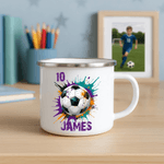 Personalized Splatter-Style Ball Elements 12 oz Enamel Mug with Name and Number Christmas Birthday Gift for Boys Girls
