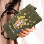 Personalisierte Cartoon Mädchen fliegende Geburt Blume PU Leder gefaltetes Portemonnaie mit Namen und mehrere Kartenfächer Geburtstag Jahrestag Geschenk für Frauen