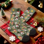 Personalizzato Multicolore 1-3 Pet Face Photos Cappello di Natale Comodi calzini a metà polpaccio con nome Regalo di Natale di uso quotidiano per i proprietari di animali domestici