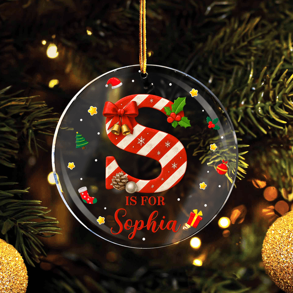 Personalized Christmas Candy Cane Initial Acrylic Ornament Tree Decoration Christmas Gift for Family Friends