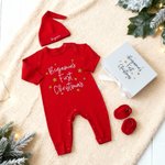 Personalised Star Pattern First Christmas 100% Cotton Baby Romper Hat Outfit with Gift Box and Name Baby's 1st Christmas Baby Shower Gift for Newborn