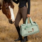 Personalized Embroidered Horse Face Name Waterproof Large Travel Duffle Bag with Shoe Compartment Equestrian Birthday Gift for Horse Lovers