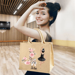Personifierad tecknad balettflicka Jute Tote Bag med initialer och namn Reseaccessoarer Födelsedag Julklapp för balettälskare