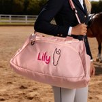 Personalized Embroidered Horse Face Name Waterproof Large Travel Duffle Bag with Shoe Compartment Equestrian Birthday Gift for Horse Lovers