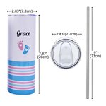 Bicchiere isolato da 20 oz con nome e paglia con impronta di fiocco e impronta di piede, regalo di Natale per infermiere di terapia intensiva neonatale con stampa della coperta del bambino