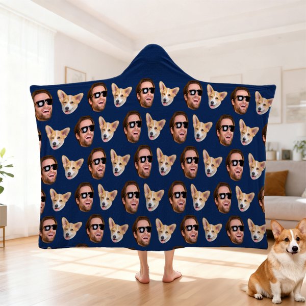 Personalised Funny Face Photo Multicolour Soft Hooded Blanket Christmas Party Gift for Friends Pet Lovers