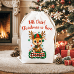 Spersonalizowana płócienna torba prezentowa z imieniem i nazwiskiem Snowflake Cute Deer Design Christmas Gift Bag for Kids Family Friends