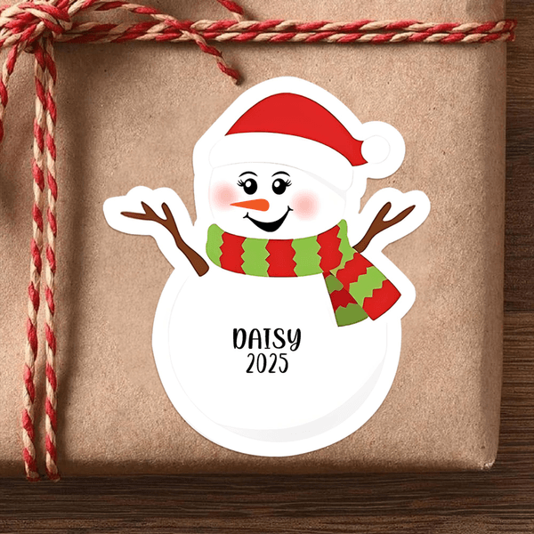 Personalized Cute Snowman Design Christmas Waterproof Stickers Labels with Name and Year Christmas Decor Party Favors for Family Kids