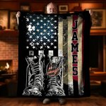 Personalised American Flag Soft Throw Blanket with Name Veterans Day Father's Day Birthday Gift for Soldiers Patriots