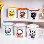 Personalized Splatter-Style Ball Elements 12 oz Enamel Mug with Name and Number Christmas Birthday Gift for Boys Girls