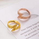 Personalizado Ángel de la Guarda Alas Ajustable Abierto Anillo con Nombre Grabado Memorial Regalo para Amigos de la Familia